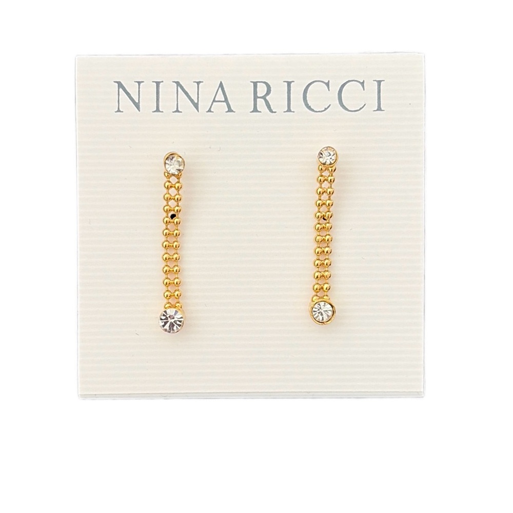 NINA RICCI• Vintage Gold Drop Earrings with Sparkling Accents• NWOT